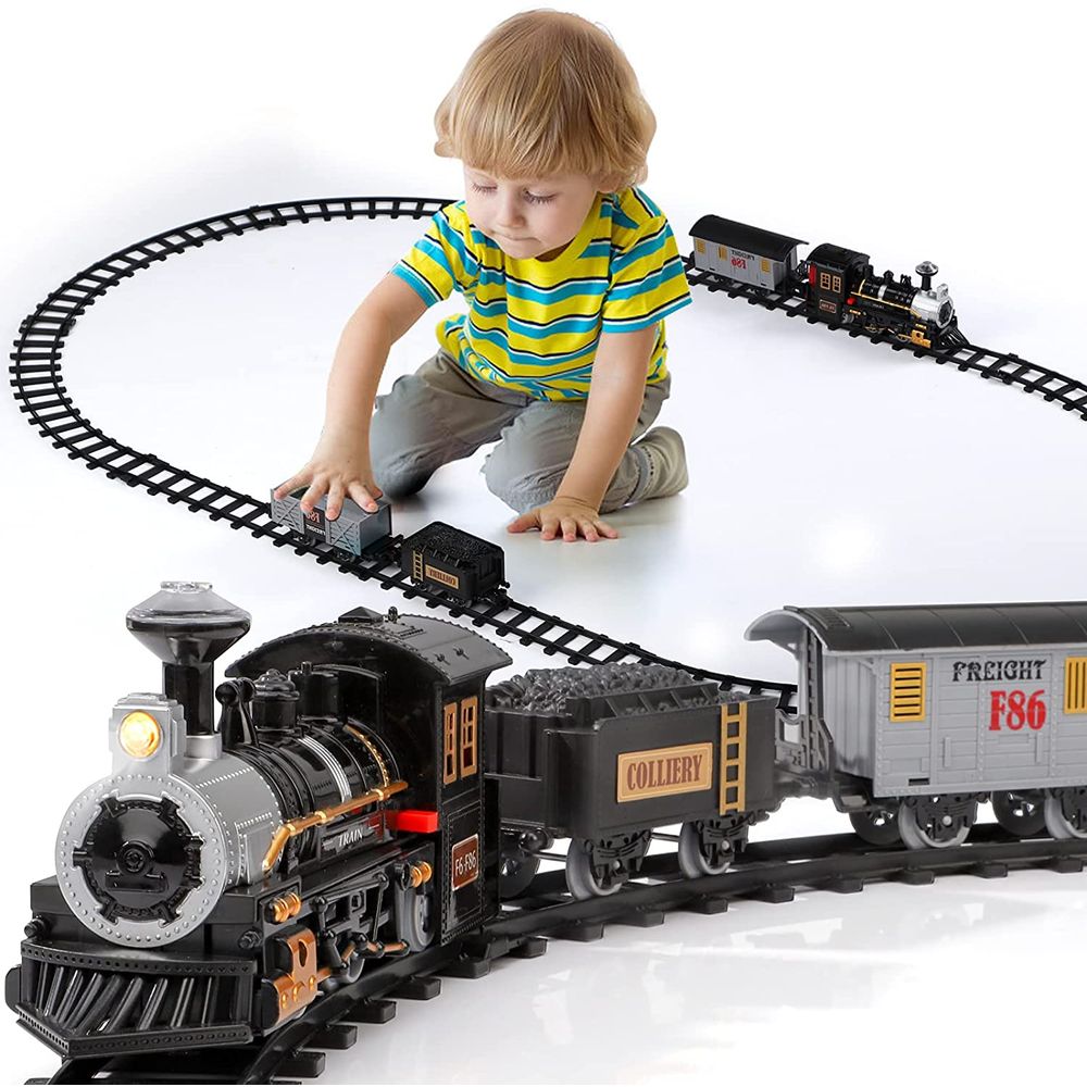 Lucky Doug Conjunto de Trem Trenzinho Eletrico 4 Carros e 10 Trilhos Preto  - Dular