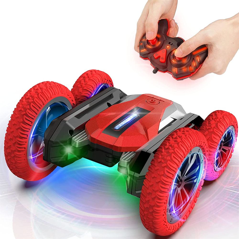 RiToEasysports Carro de controle remoto 2,4 G, rotação de 360 graus, dupla  face, controle remoto, presente para meninos e meninas (vermelho)