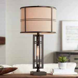 Franklin Brushed Bronze Metal Table Lamp - Black Fabric Lamp Shade