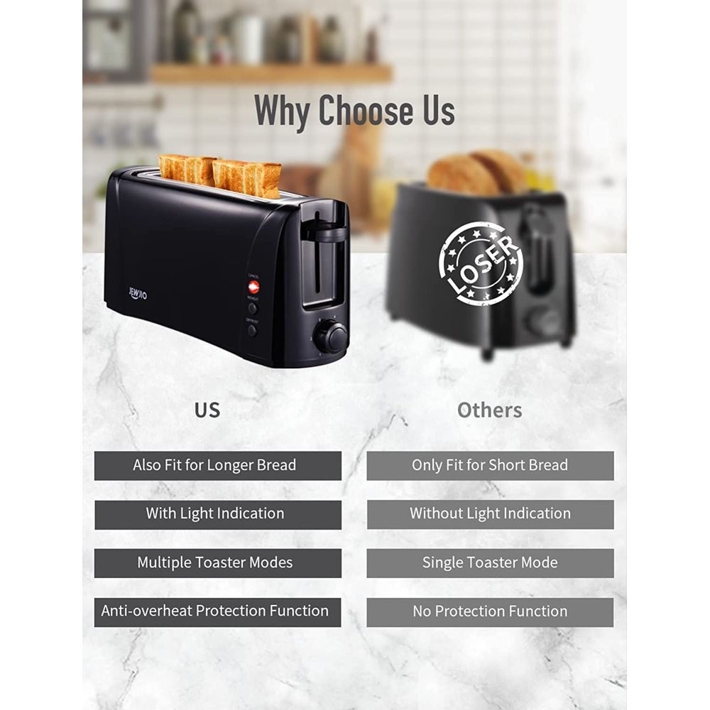 JEWJIO Torradeira Eletrica de 2 Fatias com 6 Niveis de Tostagem 1000W