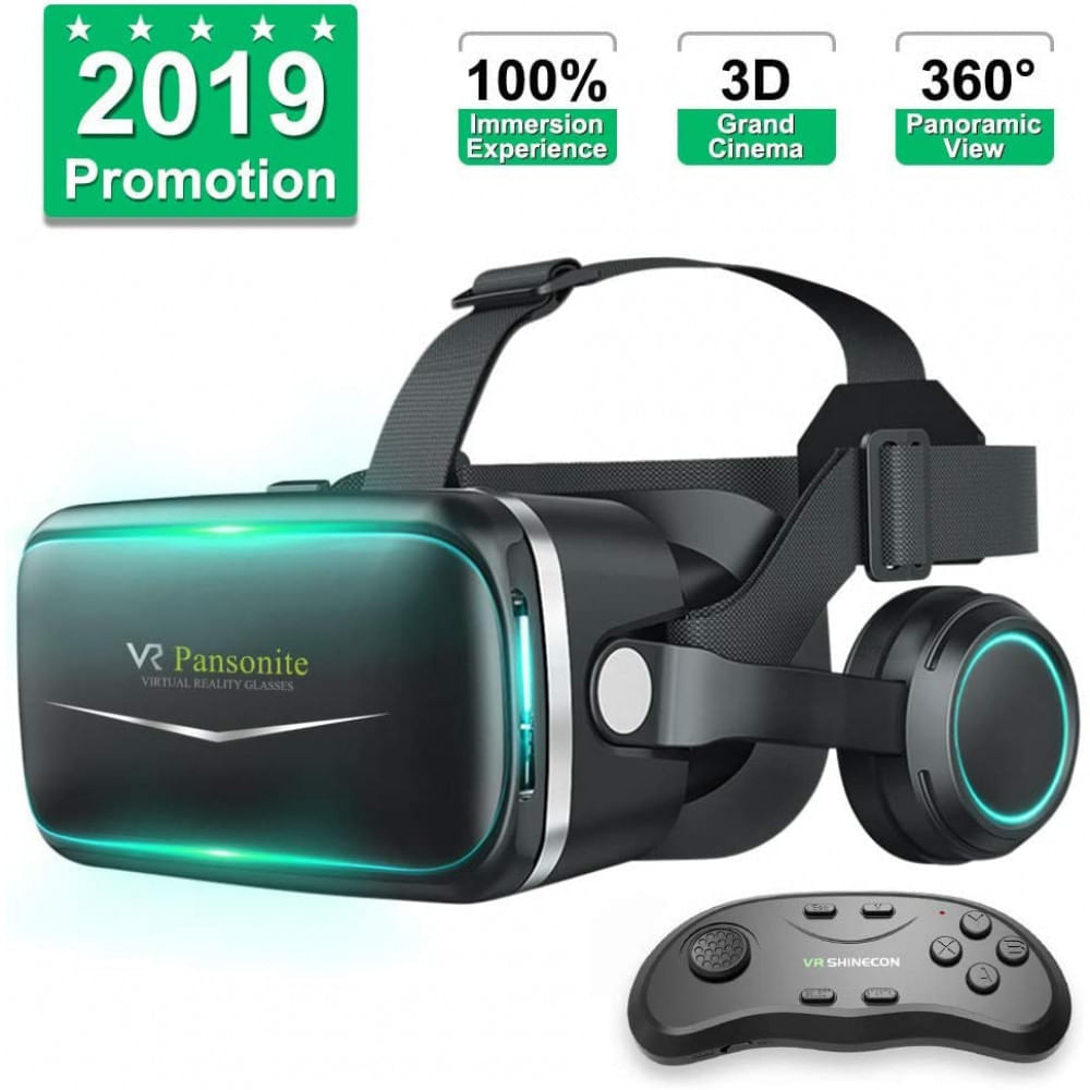 óculos vr 360 realidade virtual com fone de ouvido + controle de