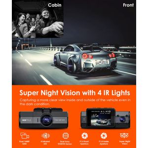 Vantrue N2 Pro - Cámara HD frontal e interna para auto con