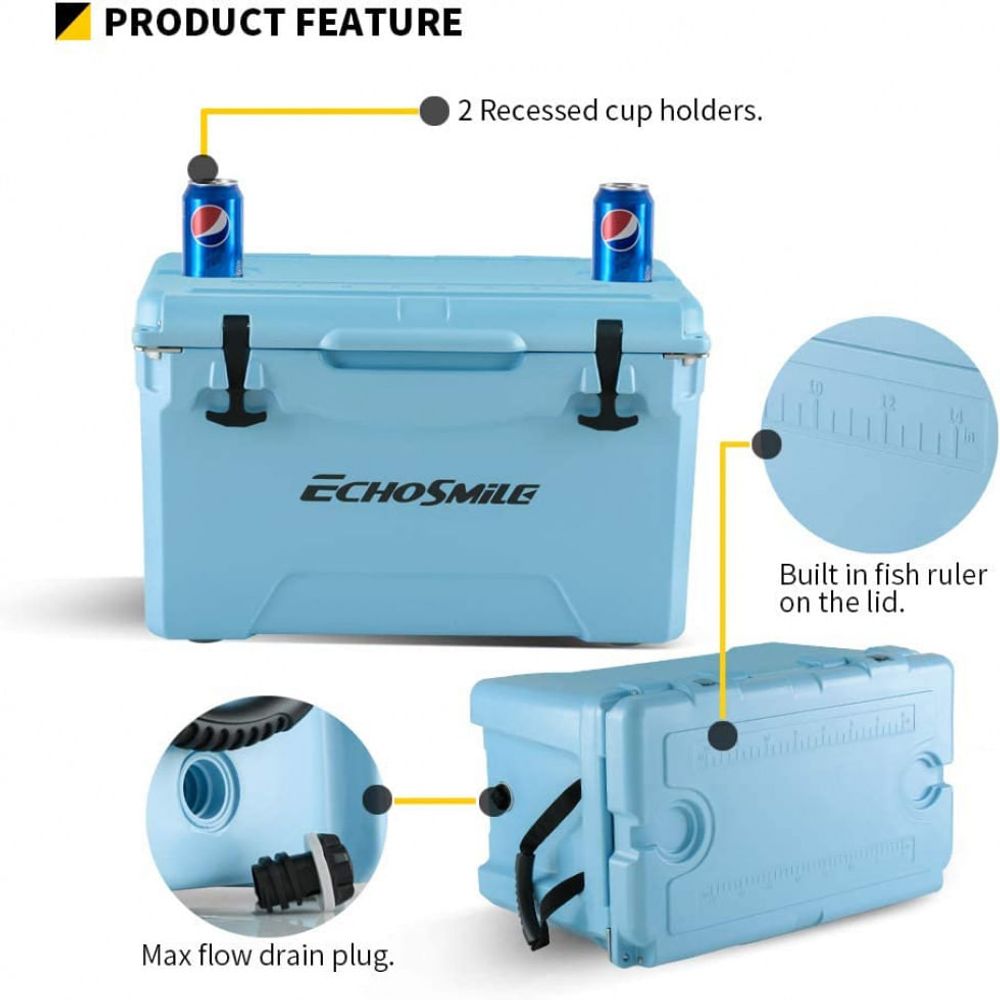 EchoSmile Cooler Caixa Térmica Portátil 35 Litros com Porta Copos, Azul
