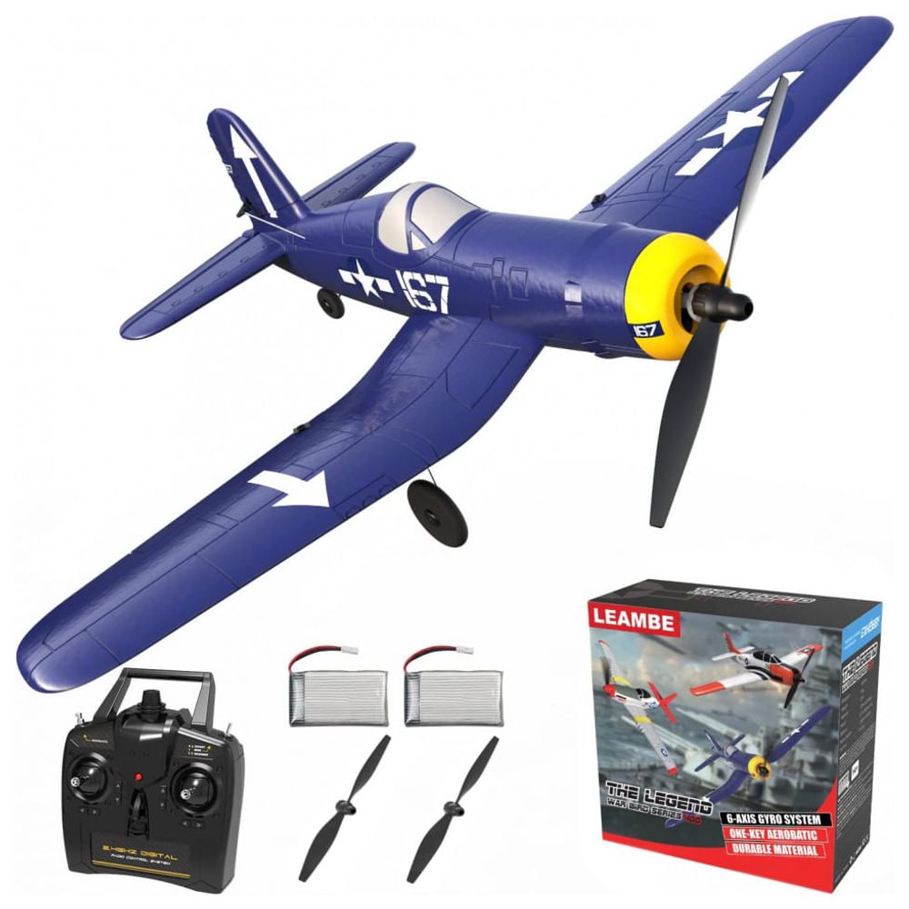 Avião de Controle Remoto com Tecla Acrobática para Crianças e Adultos,  LEAMBE F4U Corsair, Azul - Blumenau