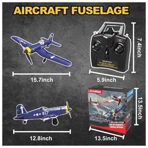 Avião de Controle Remoto com Tecla Acrobática para Crianças e Adultos,  LEAMBE F4U Corsair, Azul - Dular