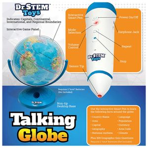 Globo Interativo com Perguntas e Respostas, Músicas e Curiosidades, Idade  Rec 6 anos ou Mais, DR. STEM TOYS, Azul - Dular