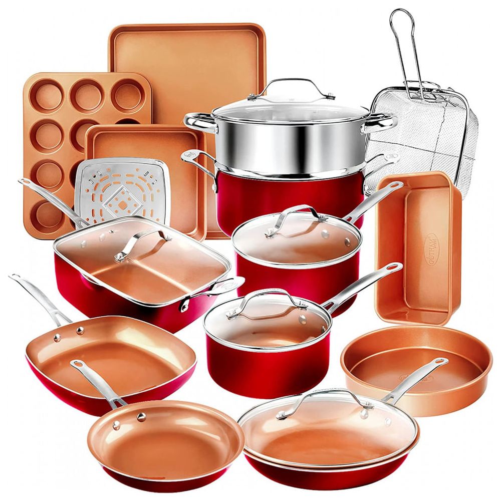 Conjunto de Panelas e Frigideiras Antiaderentes e Utensílios, 20 Peças ...