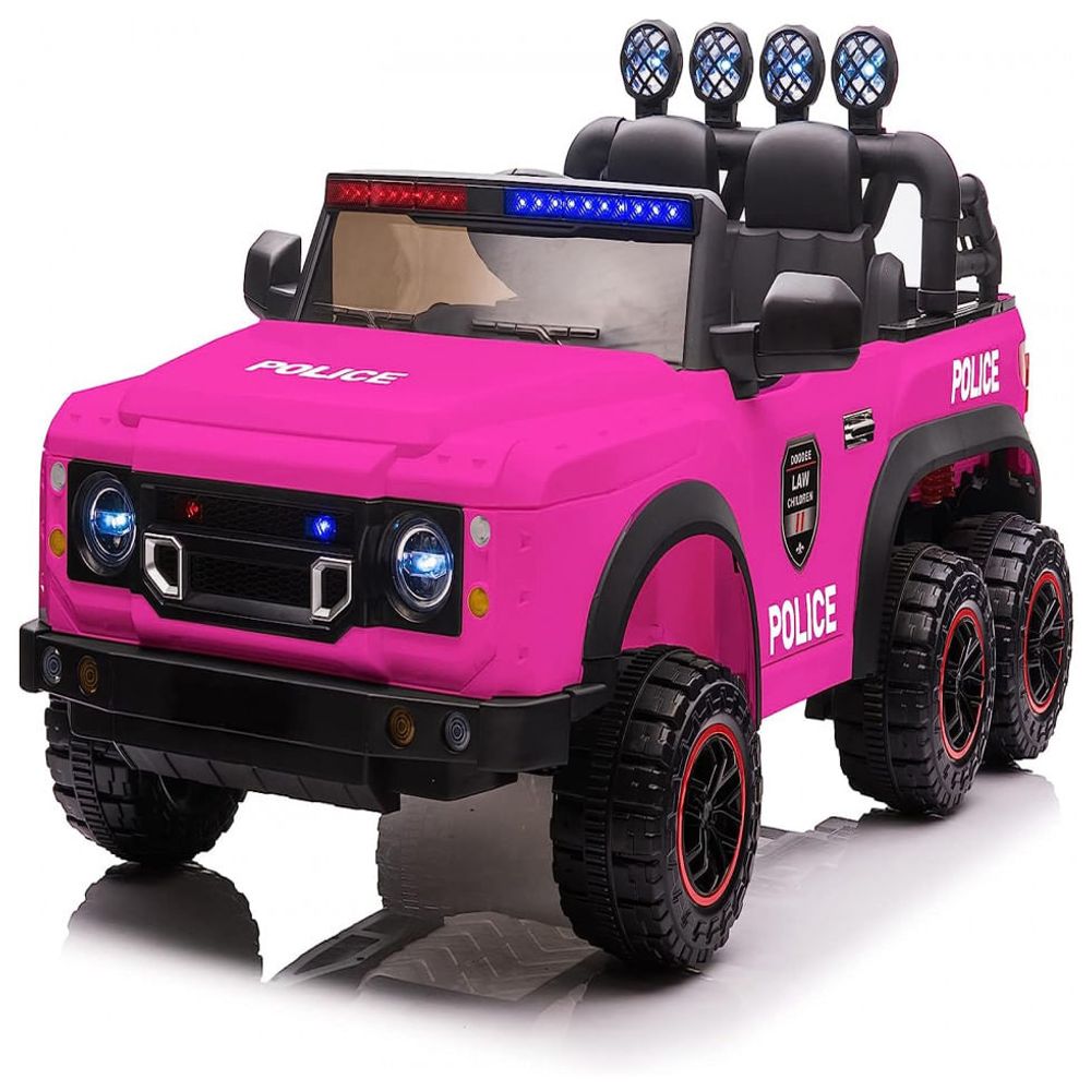 Carro Elétrico Infantil 1 Assento com Controle Remoto, Luz de Sirene e 6  Rodas, 12V, Cuoote Polícia, Rosa - Dular