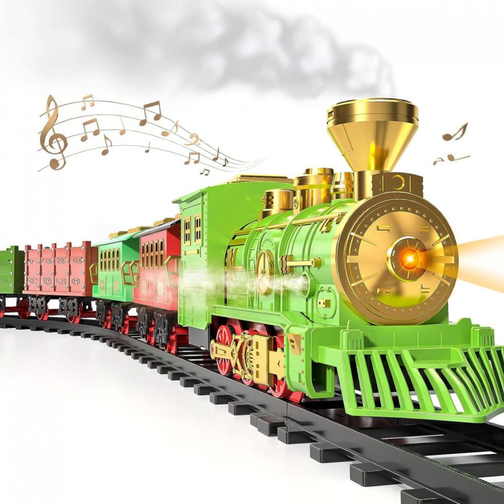 Pista Trem Locomotiva Infantil c/ 2 Vagoes Som e Luz dm Toys