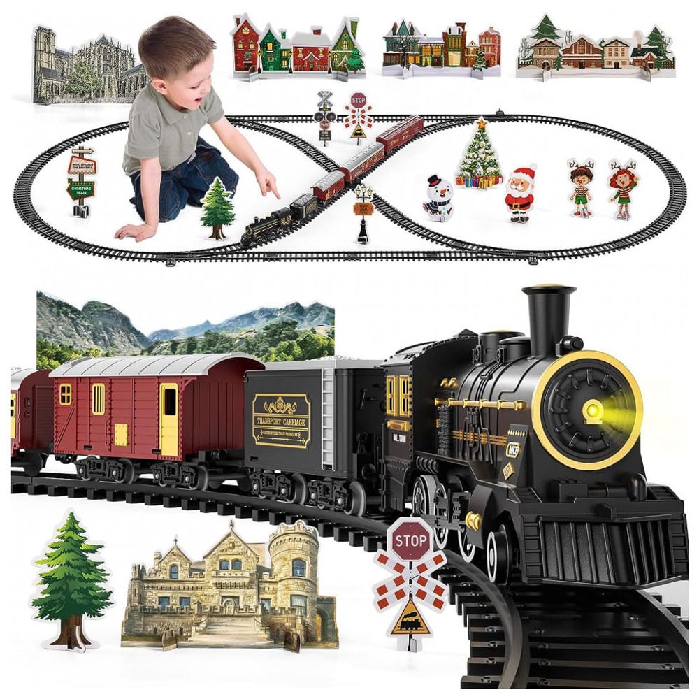 Conjunto de trem para crianças com luzes de fumaça e sons, trem de  brinquedo ferroviário elétrico com locomotiva a vapor En