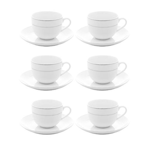 Jogo de xícaras de chá com borda prateada Wolff Mônaco 220ml 6 peças branco