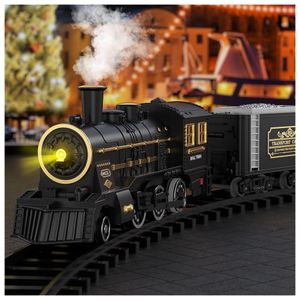Conjunto de trem para crianças com luzes de fumaça e sons, trem de  brinquedo ferroviário elétrico com locomotiva a vapor En