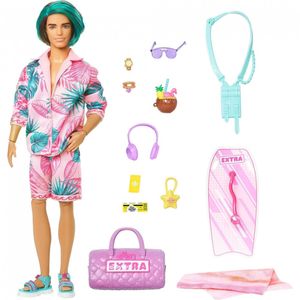 Boneca Barbie Extra Fly Ken com Acessórios para Roupas de Viagem com Tema  de Praia, Azul - Dular