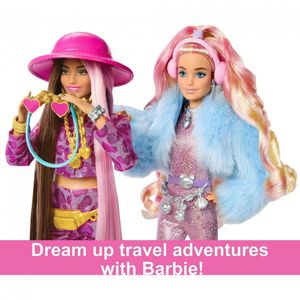 Boneca Barbie com Moda Safari, Mosca Barbie Extra, Roupa Animal Estampado  Rosa e Mala Rosa - Dular