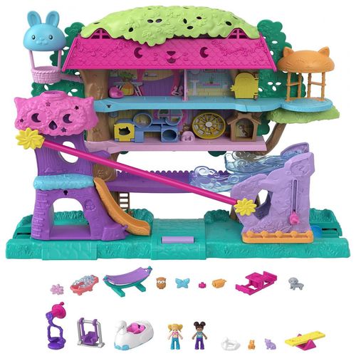 Casa de Bonecas Polly com 2 Mini Bonecas, Carro de Brinquedo, Móveis para  Bonecas e 4 Animais de Estimação - Dular