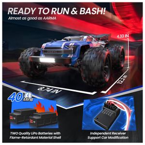 Carro DEERC RC, Monster Truck de controle remoto com 2 baterias para 40  minutos de jogo, todo o terreno 2,4 GHz RTR - Dular