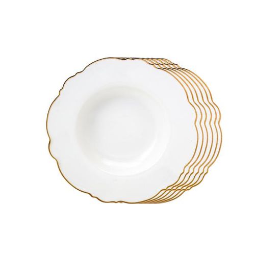 Jogo de pratos fundos com fio dourado Wolff Maldivas 23cm 6 peças branco