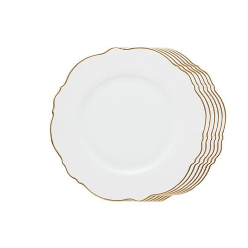 Jogo de pratos rasos com fio dourado Wolff Maldivas 28cm 6 peças branco