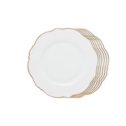 Jogo de pratos sobremesa com fio dourado Wolff Maldivas 21cm 6 peças branco