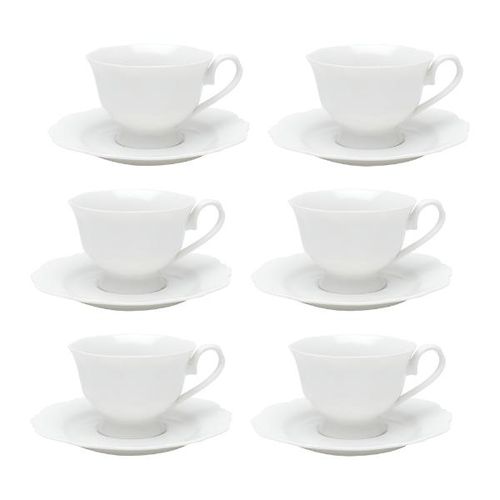 Jogo de xícaras chá com pires em porcelana Wolff Maldivas 180ml 12 peças branco