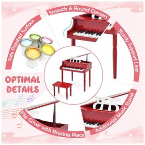 Piano Teclado Brinquedo Infantil Musical Clássico Vermelho