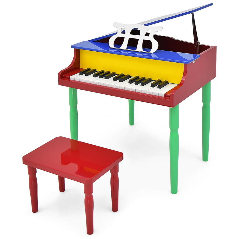 Piano Clássico Infantil de Madeira com 30 Teclas com Banco, 4 Pernas e  Suporte para Partitura, Goplus, Colorido - Dular