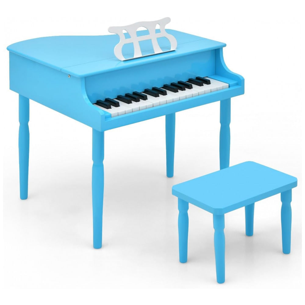Piano Clássico Infantil de Madeira com 30 Teclas e Suporte de Partitura,  HONEY JOY, Azul - Dular