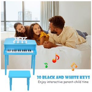 Piano Clássico Infantil de Madeira com 30 Teclas e Suporte de Partitura,  HONEY JOY, Azul - Dular