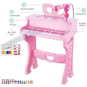 Piano Eletrônico Teclado Infantil Com Microfone Suporte Rosa - Ri