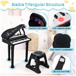 Piano Teclado Infantil com 31 Teclas, Banco, Microfone e Modo