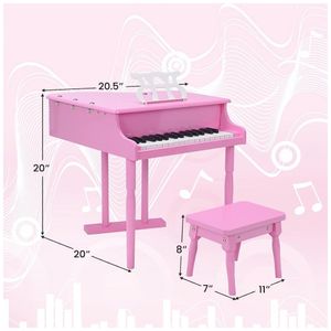 Piano Clássico Infantil de Madeira com 30 Teclas e Suporte de Partitura,  HONEY JOY, Azul - Dular