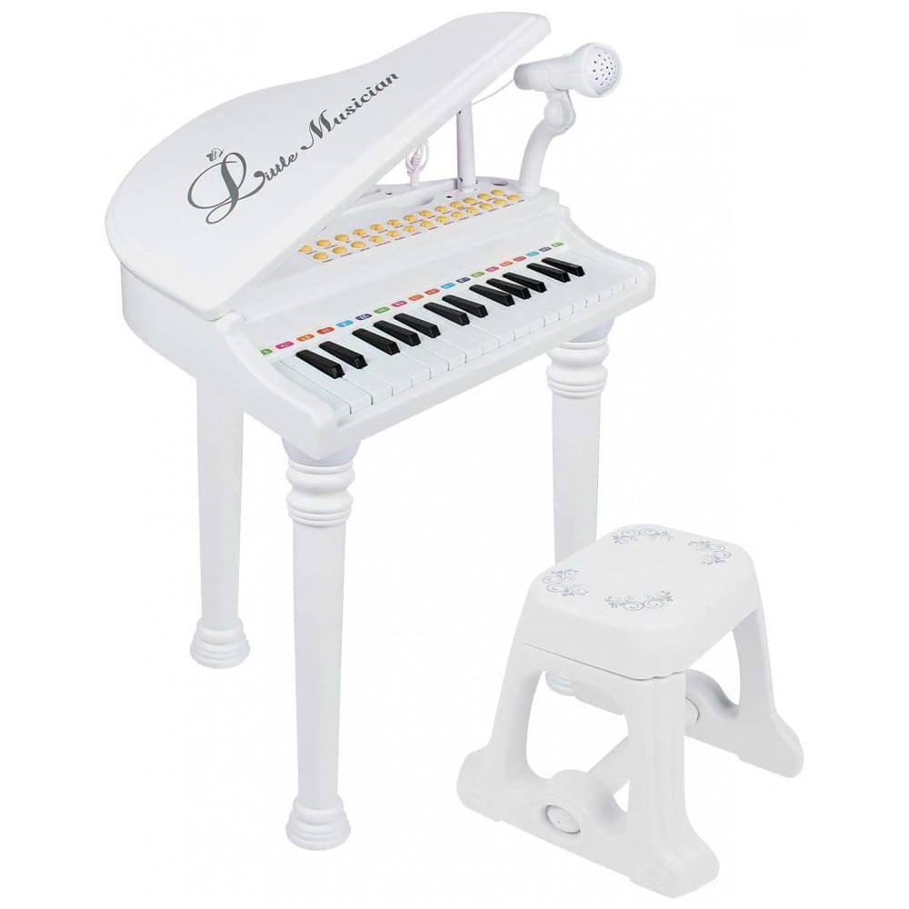 Piano Teclado Infantil com 31 Teclas, Microfone e Banco, para Crianlas de 2  Anos, LoveMini, Branco - Dular