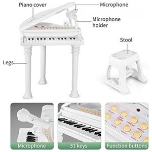 Piano Teclado Infantil com 31 Teclas, Banco, Microfone e Modo