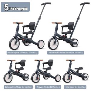 Triciclo Infantil 5 em 1 com Alça de Direção dos Pais e Pedais Removíveis  para Crianças de 1 a 4 Anos, Besrey, Preto - Dular