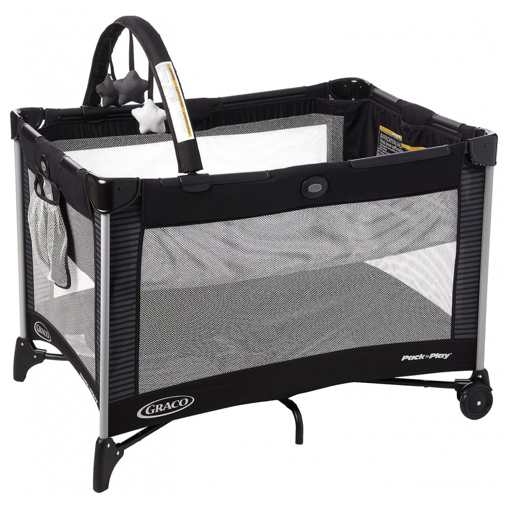 Berço Cercado Portátil com Barra de Brinquedos e Rodas, Graco, Preto ...