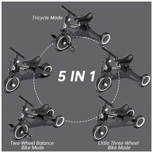 Triciclo Infantil 5 em 1 com Alça de Direção dos Pais e Pedais Removíveis  para Crianças de 1 a 4 Anos, Besrey, Preto - Dular