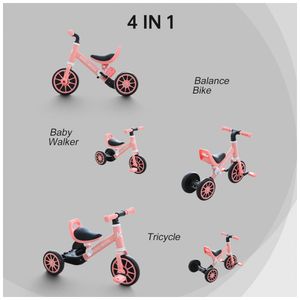 Triciclo Infantil 4 em 1 com Pedal Removível para Crianças de 2 a