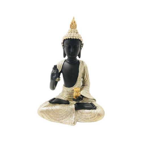 Estatueta de resina Elby Buddha 23cm preto e dourado