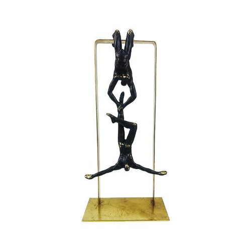 Estatueta de resina Elby Acrobatas de trapézio 42cm dourado