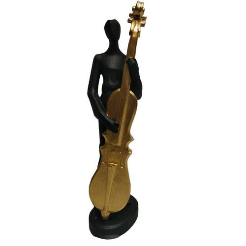 Estatueta de resina Elby Músico com violoncelo 35cm preto e dourado