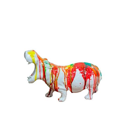Estatueta de resina Elby Hipopótamo 27cm colorida