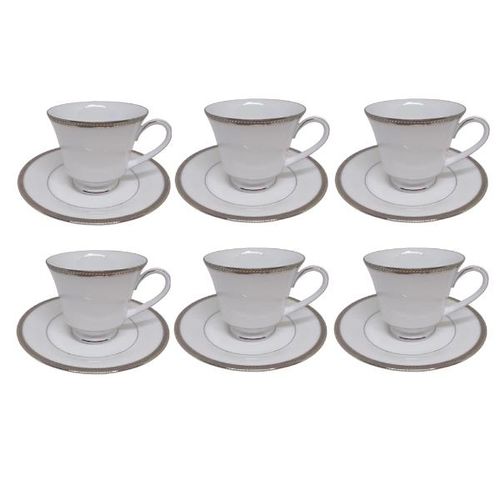 Jogo de xícaras chá em porcelana Noritake Toorak Platinum 6 peças