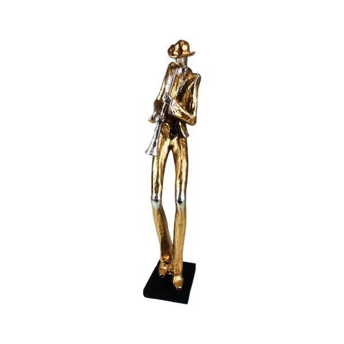 Estatueta de resina Elby Músico com trompete dourado