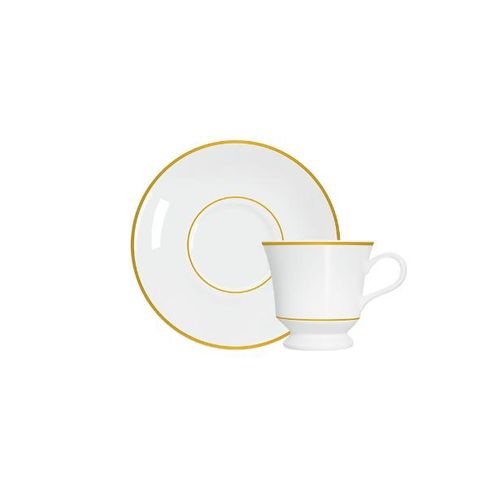 Xícara de chá com pires em porcelana Germer Capri 190ml friso dourado