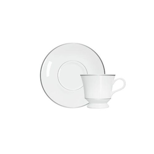 Xícara de chá com pires em porcelana Germer Capri 190ml friso prateado