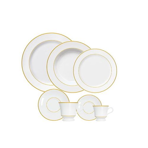 Jogo de jantar em porcelana chá e café Germer Capri 42 peças friso dourado