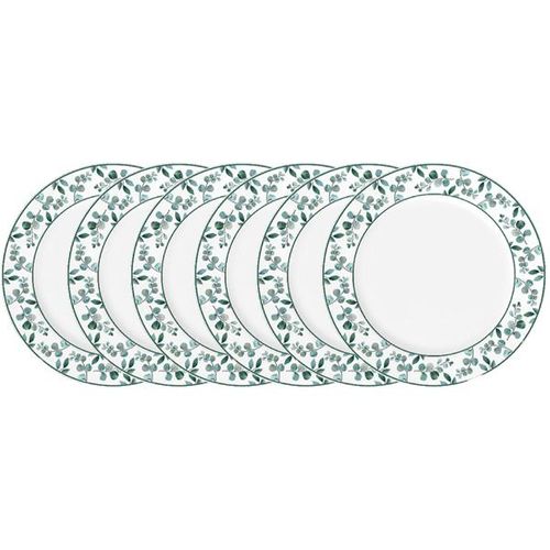 Jogo de pratos rasos em porcelana Germer Sintetico Forest 27cm 6 peças branco