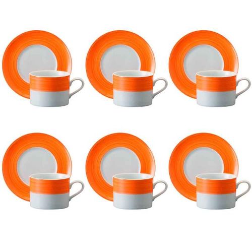 Jogo de xícaras chá em porcelana Schmidt Saturno 6 peças laranja