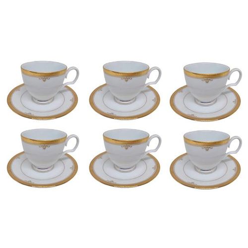 Jogo de xícaras chá em porcelana Noritake Buckingham Gold 6 peças