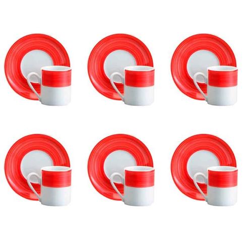 Jogo de xícaras café em porcelana Schmidt Saturno 6 peças vermelho Jogo de xícaras café em porcelana Schmidt Saturno 6 peças vermelho